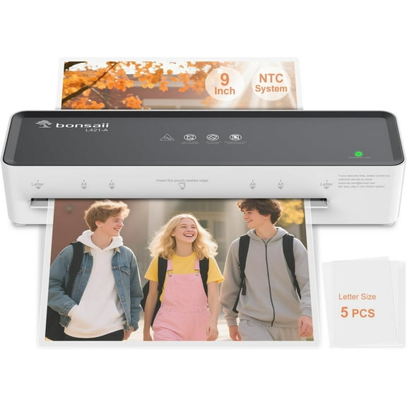 Laminator Machine with 5 Laminating Sheets, 9 Inch Thermal Laminating Machine for Doc/Posters/Photos, Compact Laminator for Home Office School, L421-Grey