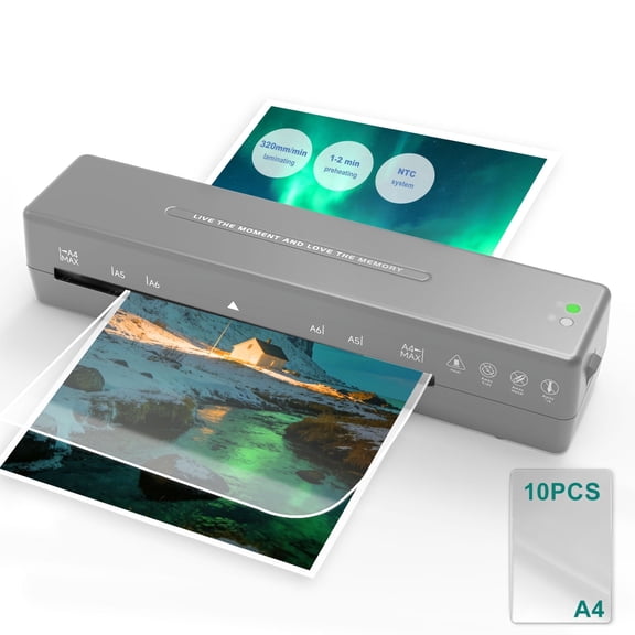 Laminator Machine, 9 Inch with 10 A4 Sheets Thermal, Ture Mini Size, Hot and Cold Dual Modes, Fast Warm Up(Gray)