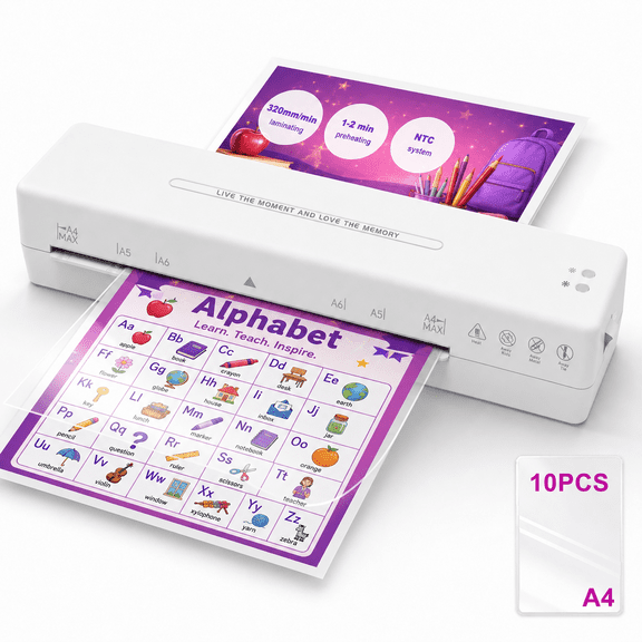 Laminator Machine, 9 Inch with 10 A4 Sheets Thermal, Ture Mini Size, Hot and Cold Dual Modes, Fast Warm Up（White）