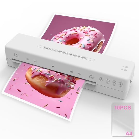 Laminator Machine, 9 Inch with 10 A4 Sheets Thermal, Ture Mini Size, Hot and Cold Dual Modes, Fast Warm Up（White）