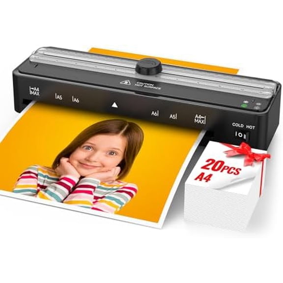 Laminator Machine, 9 Inch with 20 A4 Sheets Thermal and Cold Lamination Built in Cutter Quick Warm Up for Home Office School$$Office