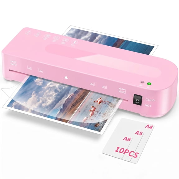 Laminator Machine, A4 Laminators Hot & Cold with 10 Laminating Sheets, Pink