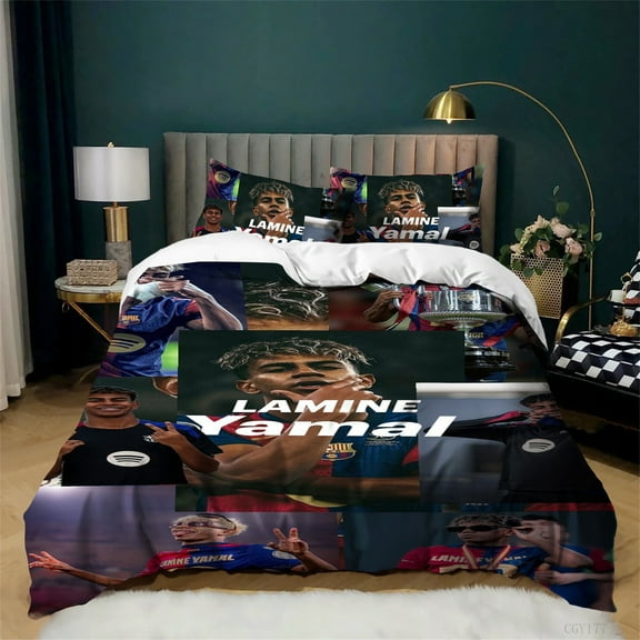 Lamine Yamal Duvet Cover Set 3 Pieces Soft Washed Microfiber Bedding Set Bedroom Decor Quilt Cover with 2 Pillowcases