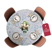 LAMINET Deluxe Elastic Edged Flannel Backed Vinyl Fitted Table Cover -Multi-Color Geometric Medallion Pattern - Small Round - Fits Tables up to 40" - 44" Diameter ( ETOVMED48)