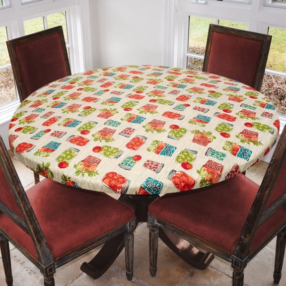 Laminet Deluxe Elastic Edge Table Cover 44” x 44” Home Decor Leaves Green Vinyl Tablecloths