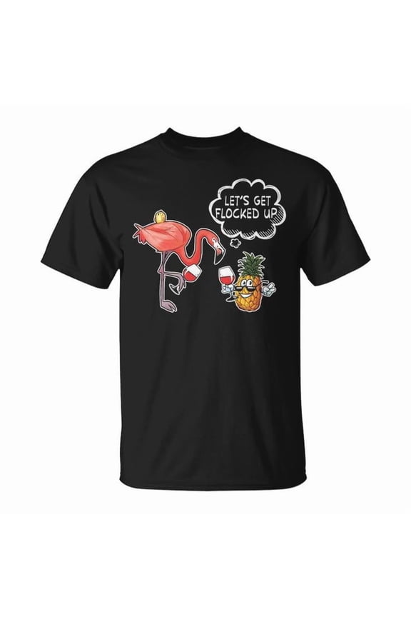Lamingo Let’s Get Flocked Up Graphic Tee – Unisex Adult Cotton T-Shirt with Funny Flamingo Design – Casual Comfortable Top for Summer or Gift Idea, Size S, Color Black