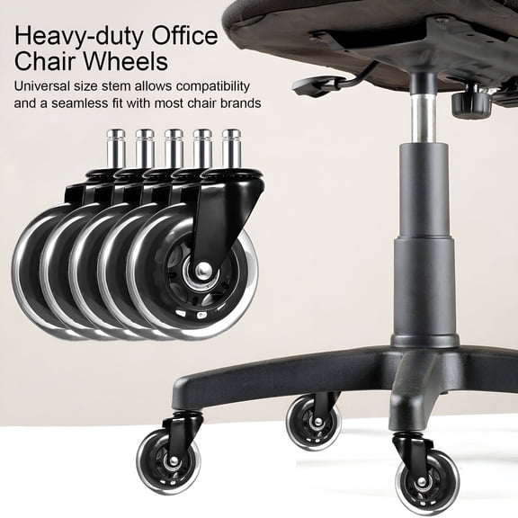 Lamiro Heavy Duty Office Chair Wheels, Quiet PU Caster Replacement with Floor Protection, Smooth Rolling Swivel Casters for Hardwood and Carpet, 3 Inch
