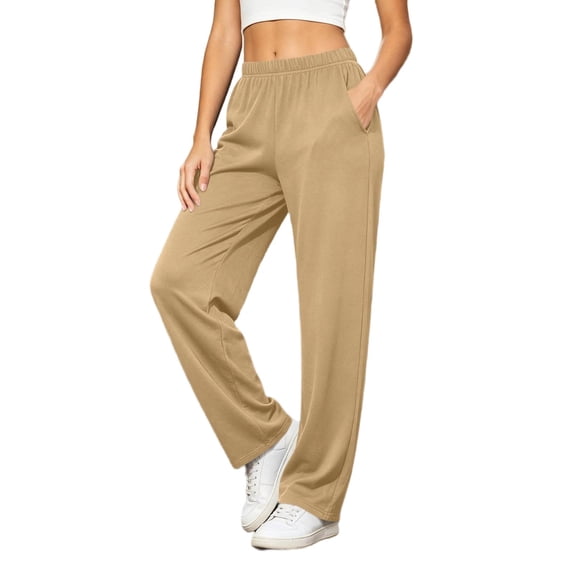 Lamiy Sweatpants Women Fall Winter Casual Workout Running Trousers Straight Elastic High Waist Comfy Joggers Pants,Beige,XXXXL