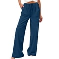 thumbnail image 1 of Lamiy Wide Leg Pants for Women Drawstring Elastic Waist Loose Casual Trousers with Pockets Summer Beach Vacation Flowy Pants,Blue,L, 1 of 8
