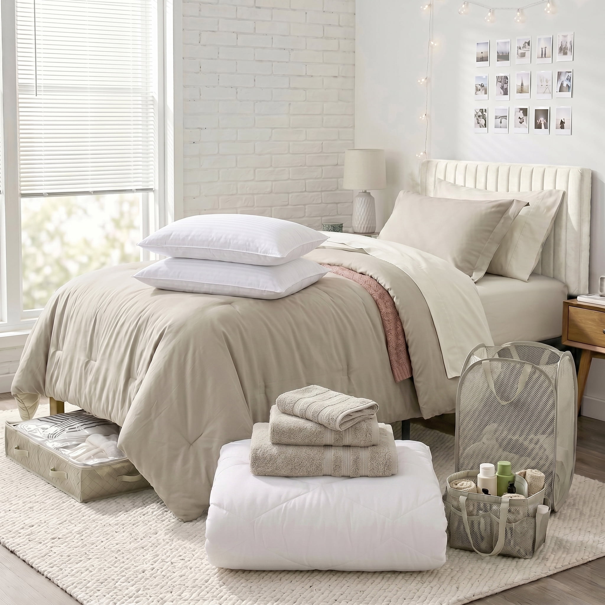 LammaLoe 16 Piece Complete Dorm Room Set, Twin XL Comforter Set, Includes Sheet Set, Mattress Protector, Pillows, Headboard, Towels & Organizers - All Dorm Accessories Included, Linen