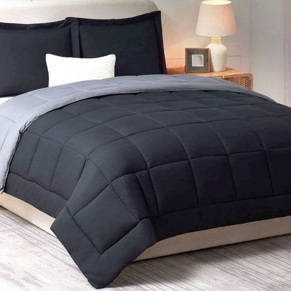 LammaLoe 2-Piece Twin XL Comforter Sets, Reversible Bed in a Bag, Black/Gray, Quilted Bedding Comforter Set
