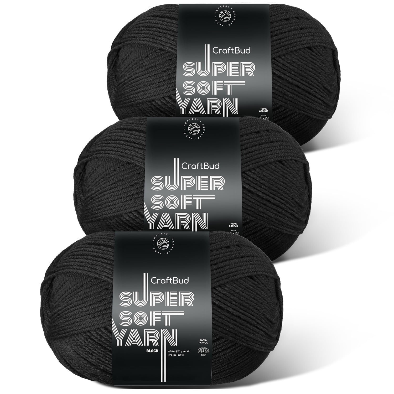 LammaLoe Acrylic Yarn For Crocheting And Knitting, (370 Yards) Worsted Medium #4 Crochet Yarn For Beginners, 3 Pack, Black