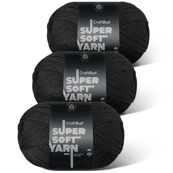 LammaLoe Acrylic Yarn For Crocheting And Knitting, (370 Yards) Worsted Medium #4 Crochet Yarn For Beginners, 3 Pack, Black