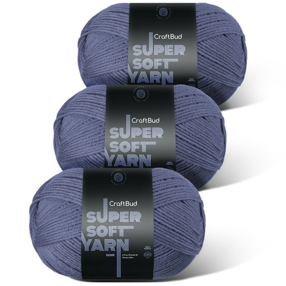 LammaLoe Acrylic Yarn For Crocheting And Knitting, (370 Yards) Worsted Medium #4 Crochet Yarn For Beginners, 3 Pack, Denim