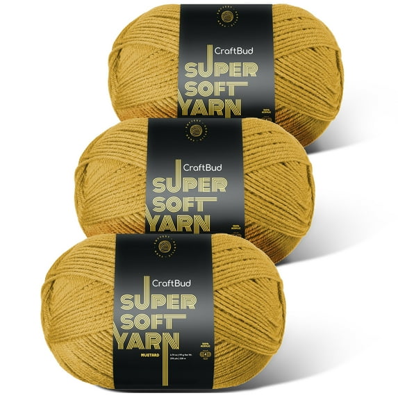 LammaLoe Acrylic Yarn For Crocheting And Knitting, (370 Yards) Worsted Medium #4 Crochet Yarn For Beginners, 3 Pack, Mustard