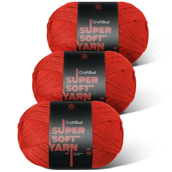 LammaLoe Acrylic Yarn For Crocheting And Knitting, (370 Yards) Worsted Medium #4 Crochet Yarn For Beginners, 3 Pack, Red
