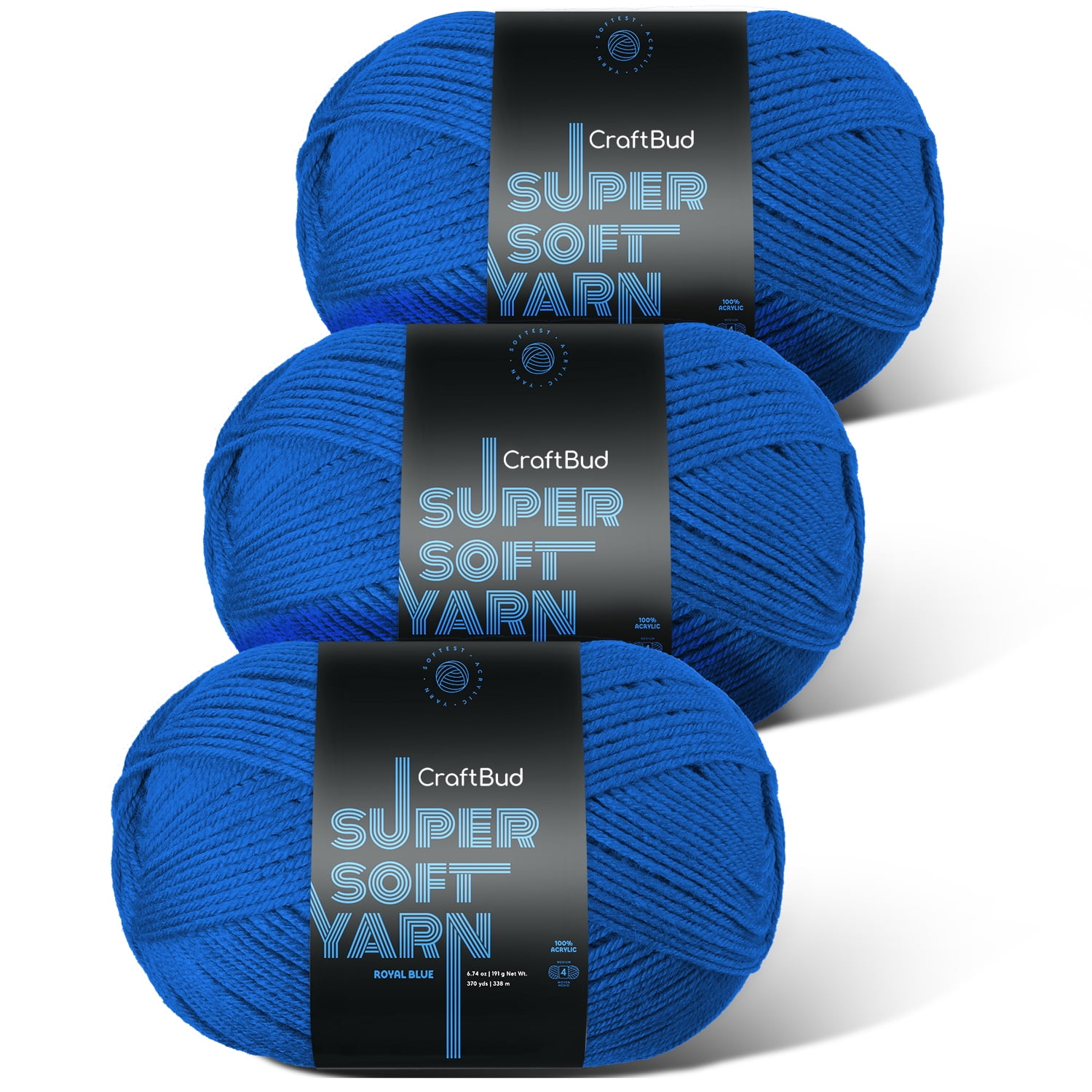 LammaLoe Acrylic Yarn For Crocheting And Knitting, (370 Yards) Worsted Medium #4 Crochet Yarn For Beginners, 3 Pack, Royal Blue