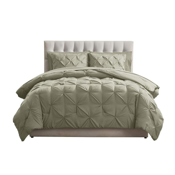 LammaLoe California King Comforter Set, 7Pc Bed In A Bag Pintuck Bedding Set , Light Sage