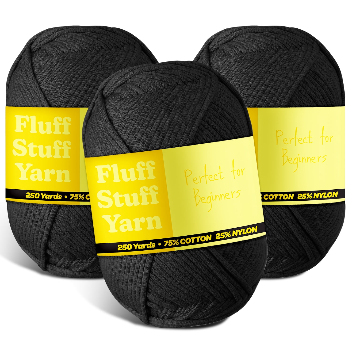 LammaLoe Cotton Yarn For Crocheting And Knitting, (250 Yards) Worsted Medium #4 Crochet Yarn For Beginners, 3 Pack, Black