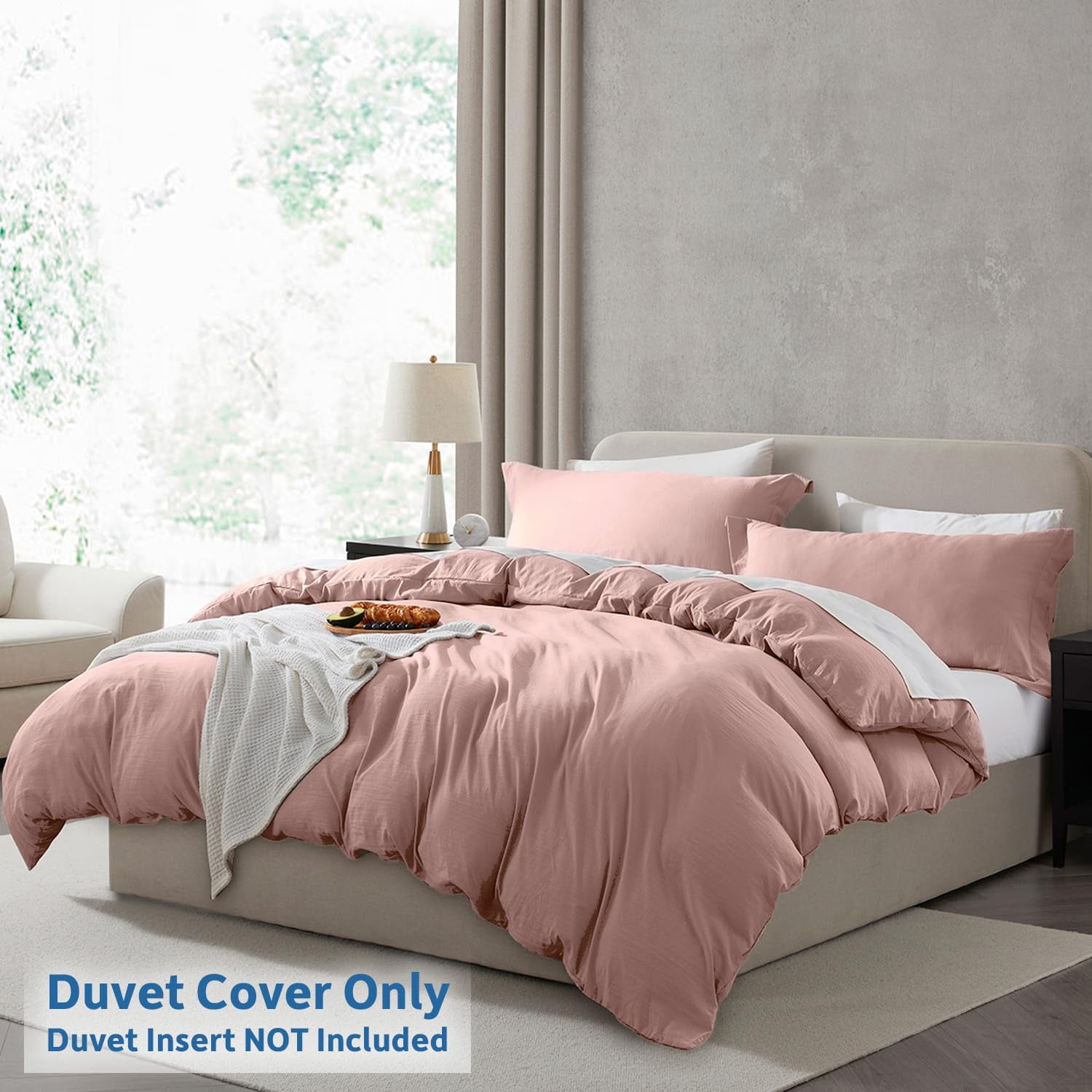 LammaLoe Duvet Cover California King Size, Soft Prewashed 3-Piece Duvet Cover Bedding Set with Pillow Shams, Blush Pink