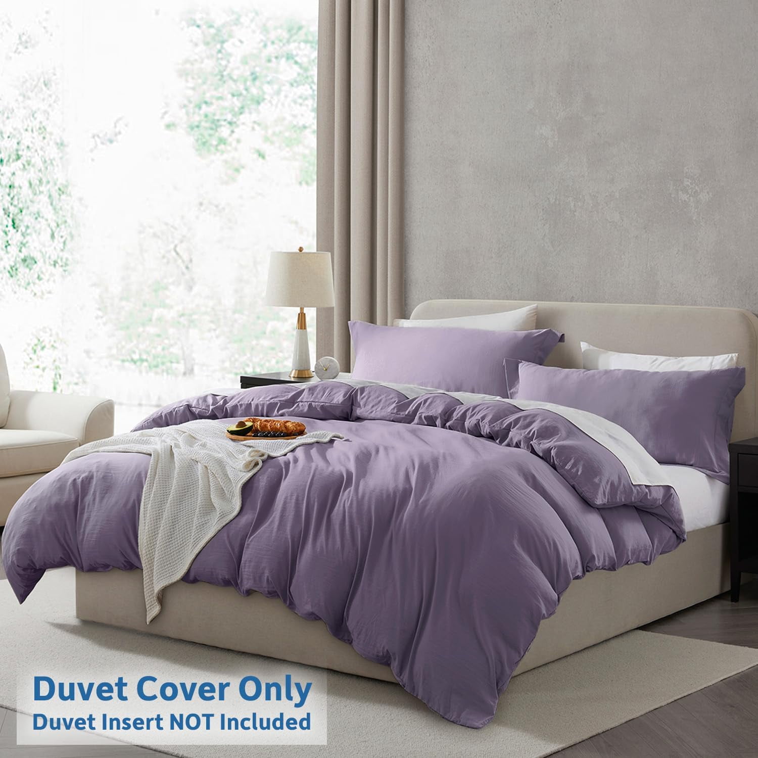 LammaLoe Duvet Cover California King Size, Soft Prewashed 3-Piece Duvet Cover Bedding Set with Pillow Shams, Grayish Purple