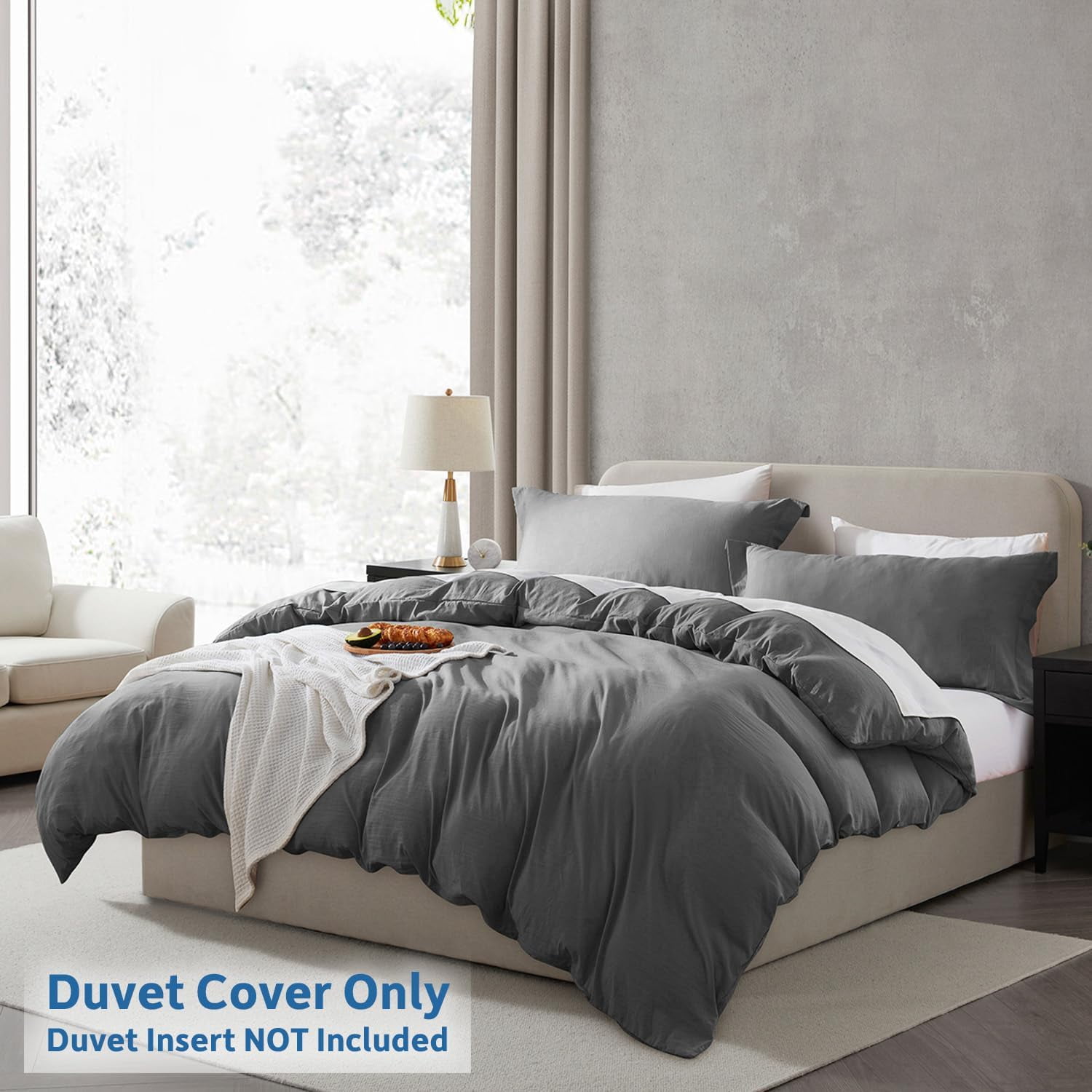 LammaLoe Duvet Cover California King Size, Soft Prewashed 3-Piece Duvet Cover Bedding Set with Pillow Shams, Grey
