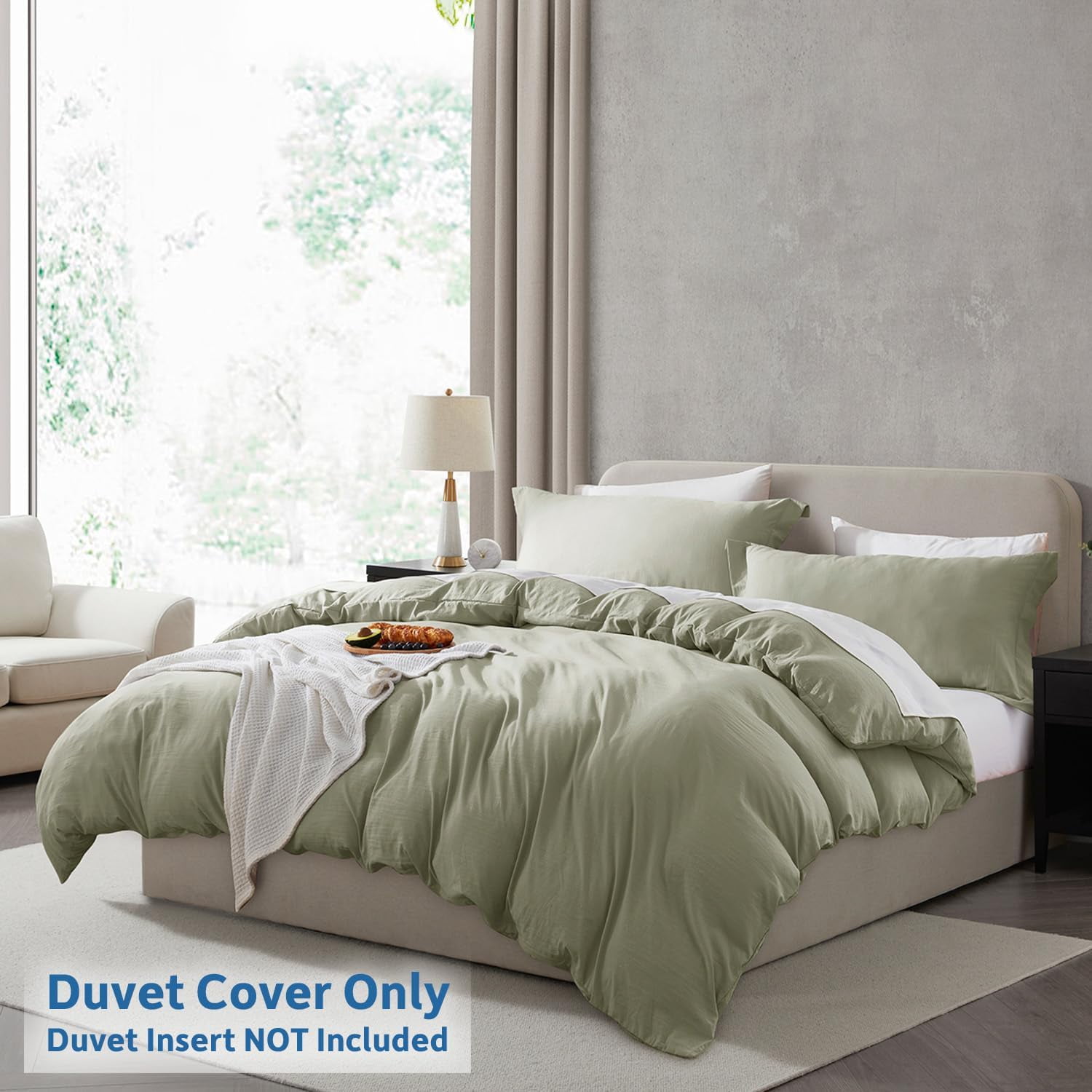 LammaLoe Duvet Cover California King Size, Soft Prewashed 3-Piece Duvet Cover Bedding Set with Pillow Shams, Light Sage