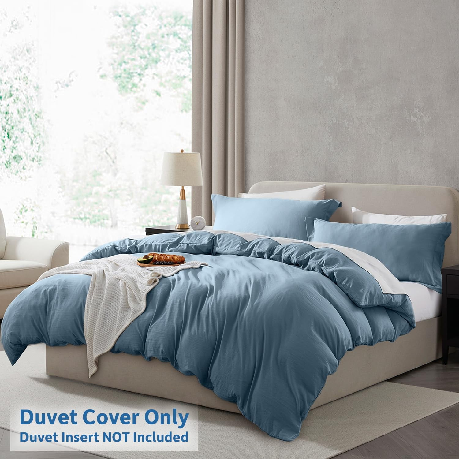 LammaLoe Duvet Cover California King Size, Soft Prewashed 3-Piece Duvet Cover Bedding Set with Pillow Shams, Stone Blue