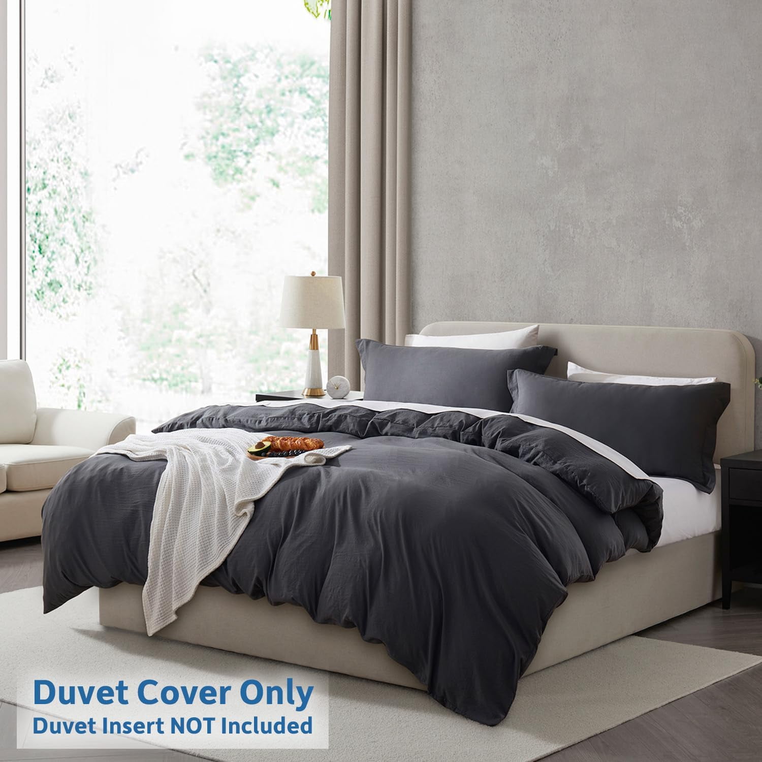 LammaLoe Duvet Cover Ful Size, Soft Prewashed 3-Piece Duvet Cover Bedding Set with Pillow Shams, Dark Gray