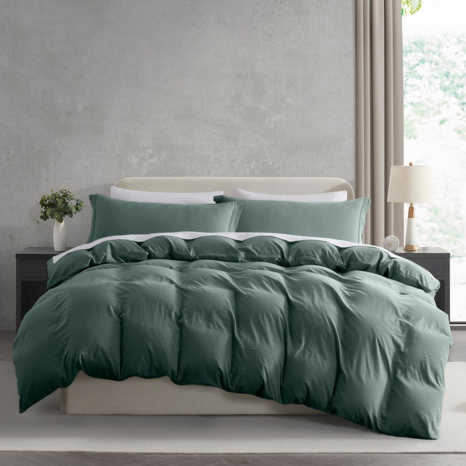 LammaLoe Duvet Cover Ful Size, Soft Prewashed 3-Piece Duvet Cover Bedding Set with Pillow Shams, Forest green