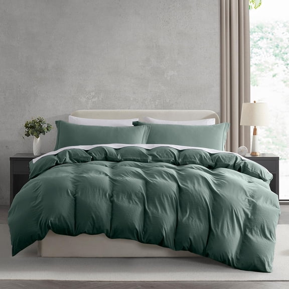 LammaLoe Duvet Cover Ful Size, Soft Prewashed 3-Piece Duvet Cover Bedding Set with Pillow Shams, Forest green