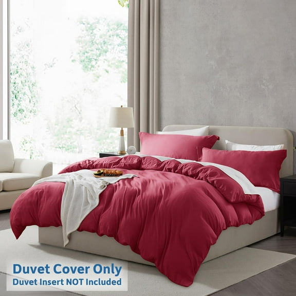 LammaLoe Duvet Cover King Size, Soft Prewashed 3-Piece Duvet Cover Bedding Set with Pillow Shams, Burgundy Red