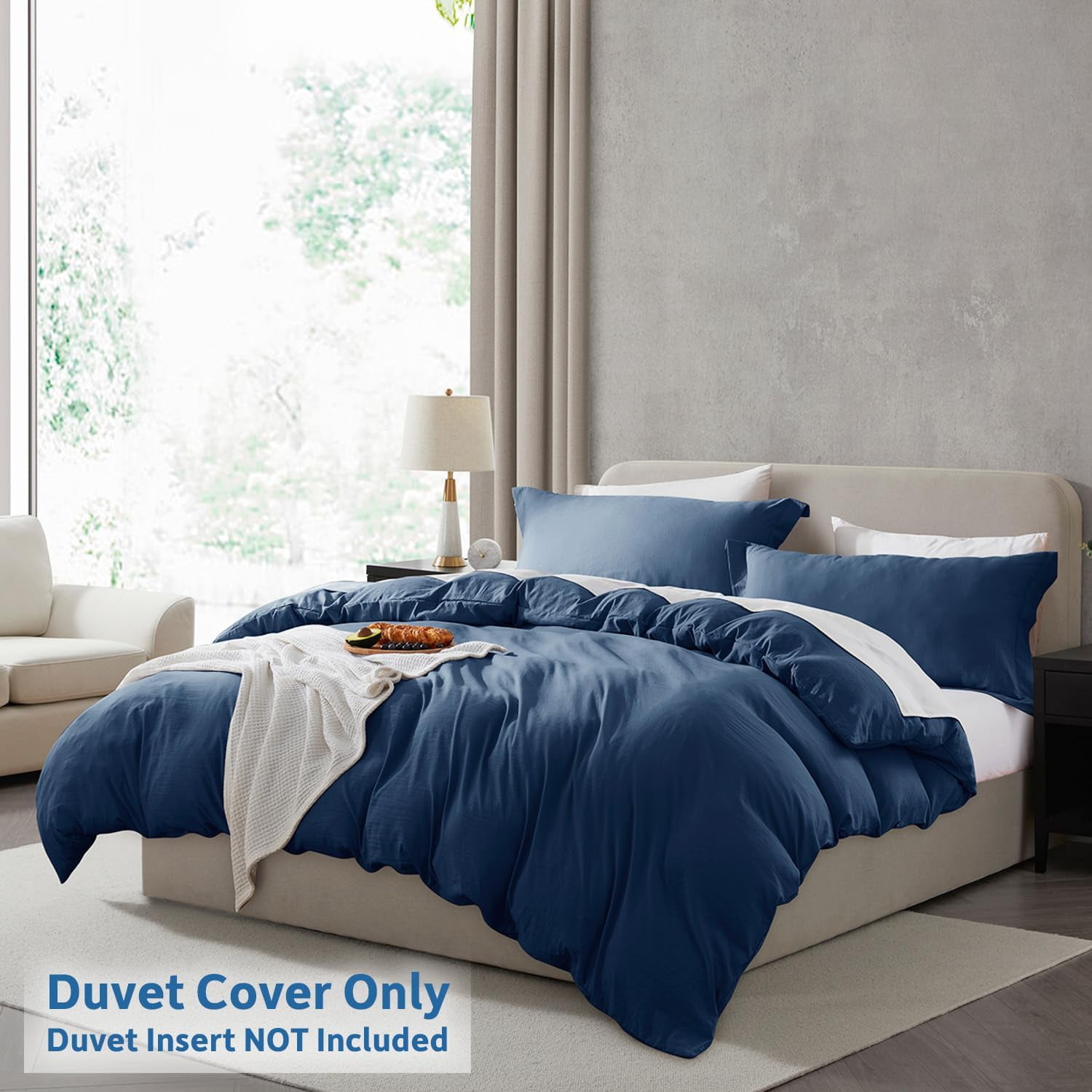LammaLoe Duvet Cover King Size, Soft Prewashed 3-Piece Duvet Cover Bedding Set with Pillow Shams, Navy