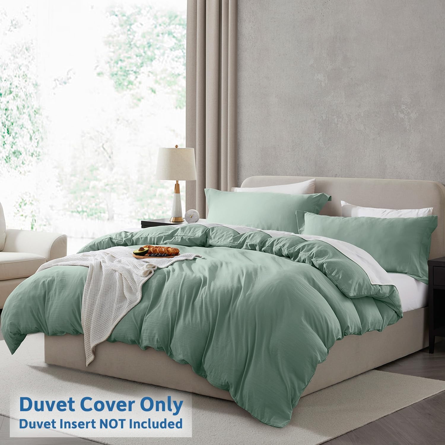 LammaLoe Duvet Cover King Size, Soft Prewashed 3-Piece Duvet Cover Bedding Set with Pillow Shams, Sage Green