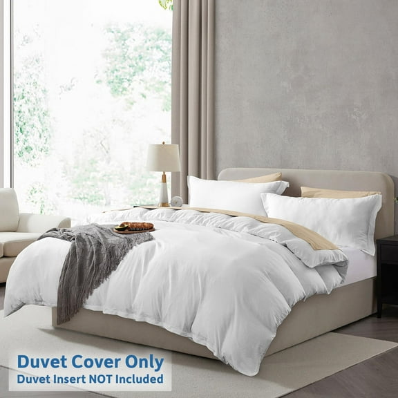 LammaLoe Duvet Cover King Size, Soft Prewashed 3-Piece Duvet Cover Bedding Set with Pillow Shams, White