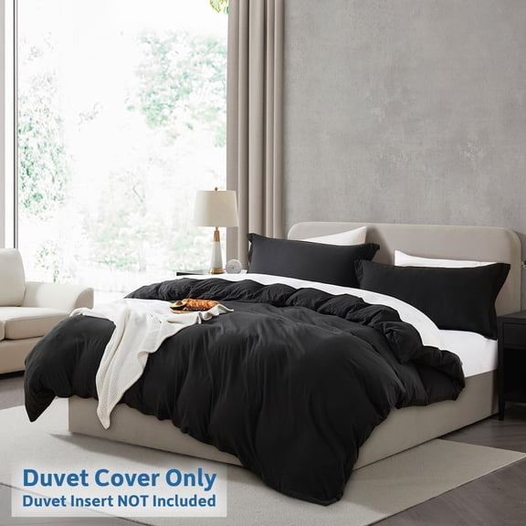 LammaLoe Duvet Cover Queen Size, Soft Prewashed 3-Piece Duvet Cover Bedding Set with Pillow Shams, Black