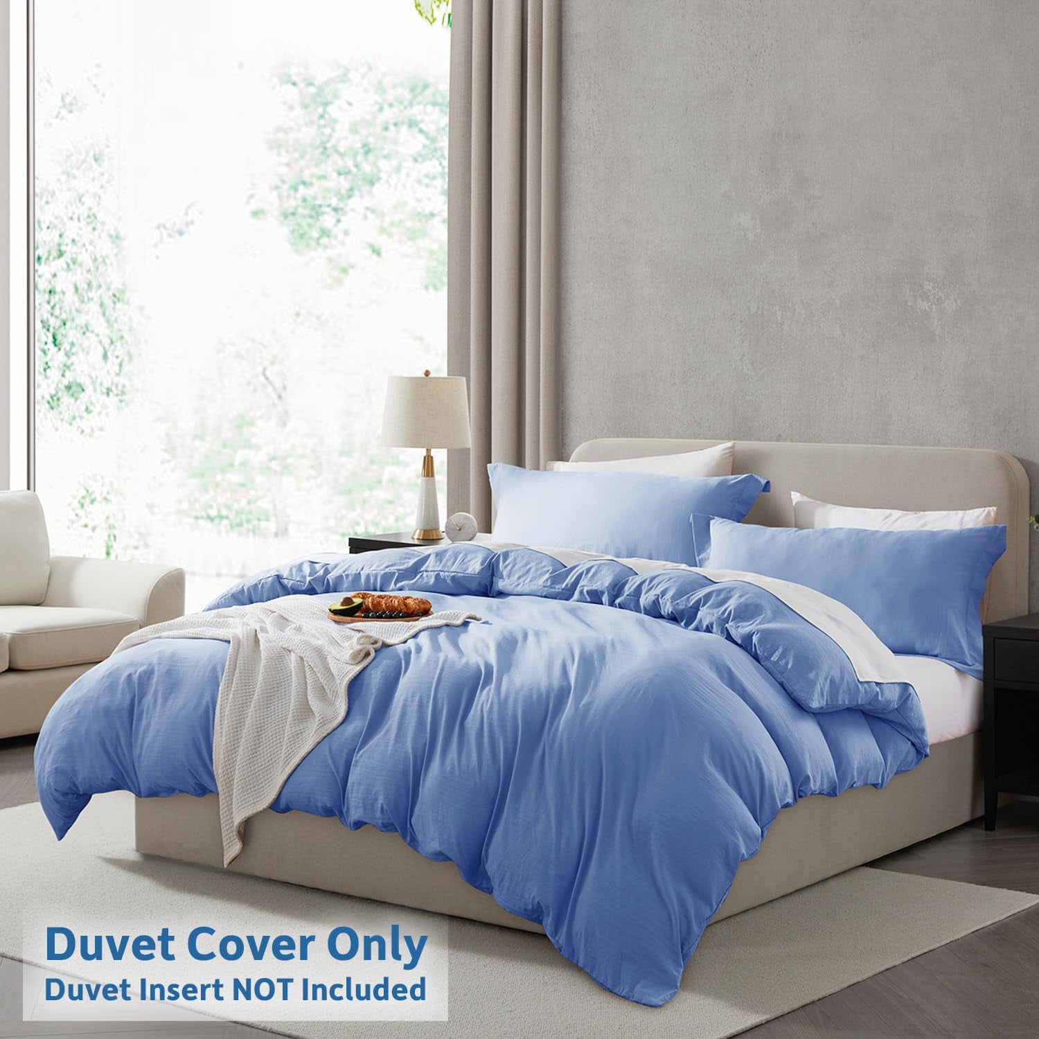 LammaLoe Duvet Cover Queen Size, Soft Prewashed 3-Piece Duvet Cover Bedding Set with Pillow Shams, Calm Blue