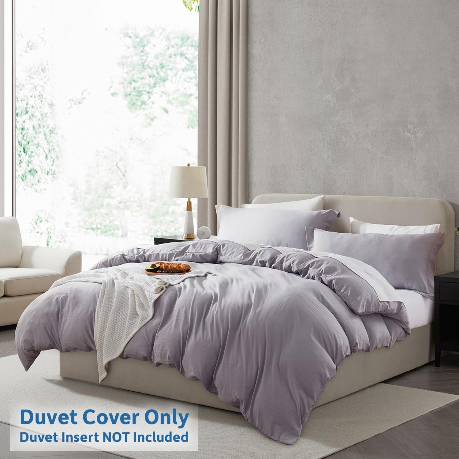 LammaLoe Duvet Cover Queen Size, Soft Prewashed 3-Piece Duvet Cover Bedding Set with Pillow Shams, Gray lavender