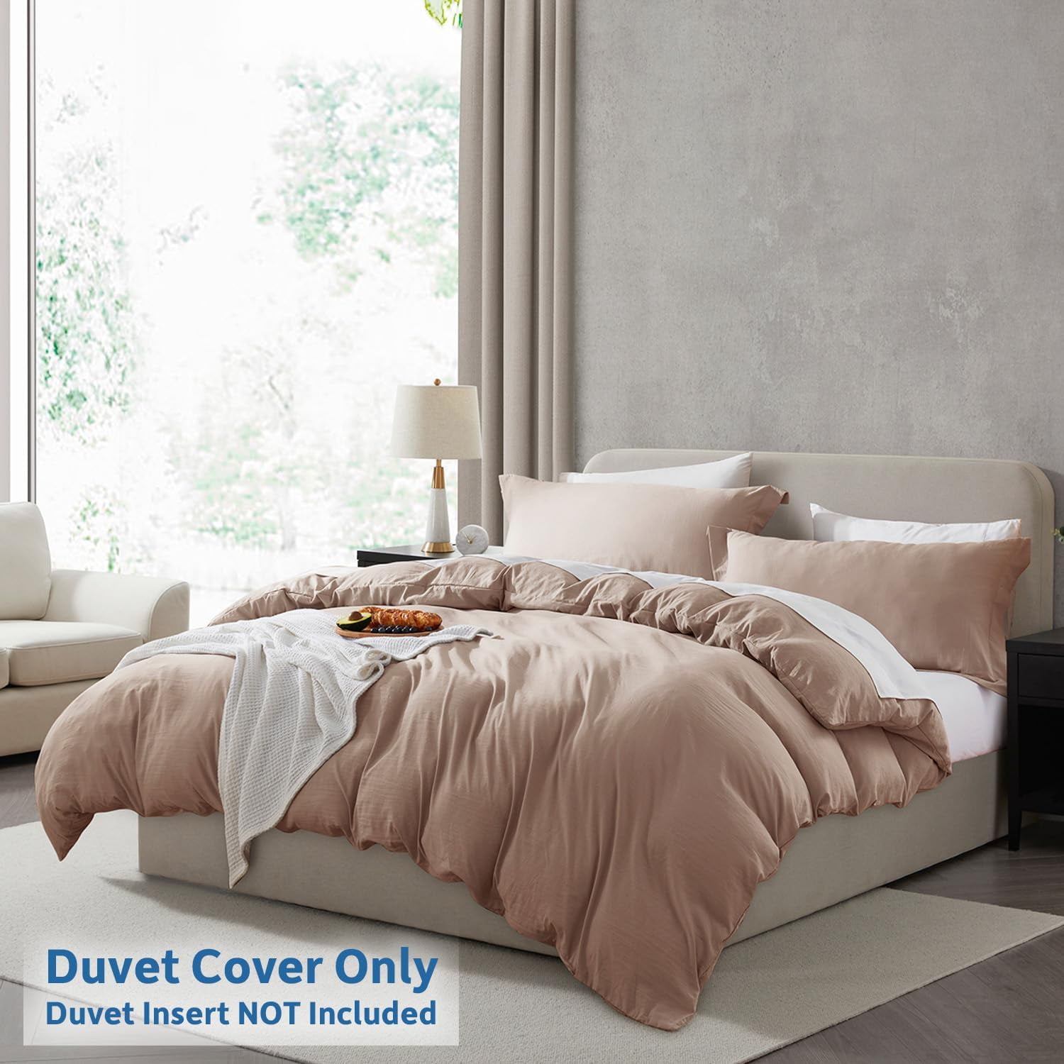 LammaLoe Duvet Cover Queen Size, Soft Prewashed 3-Piece Duvet Cover Bedding Set with Pillow Shams, Khaki