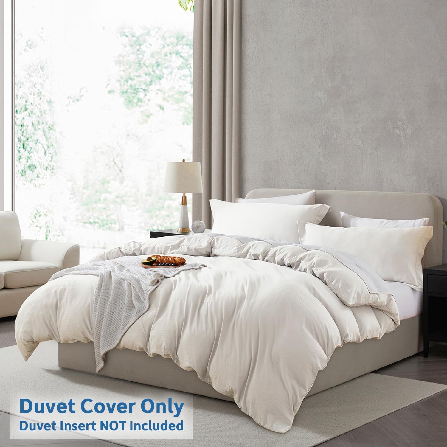 LammaLoe Duvet Cover Queen Size, Soft Prewashed 3-Piece Duvet Cover Bedding Set with Pillow Shams, Off-White