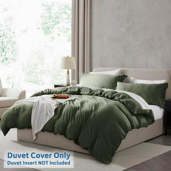 LammaLoe Duvet Cover Queen Size, Soft Prewashed 3-Piece Duvet Cover Bedding Set with Pillow Shams, Olive Green