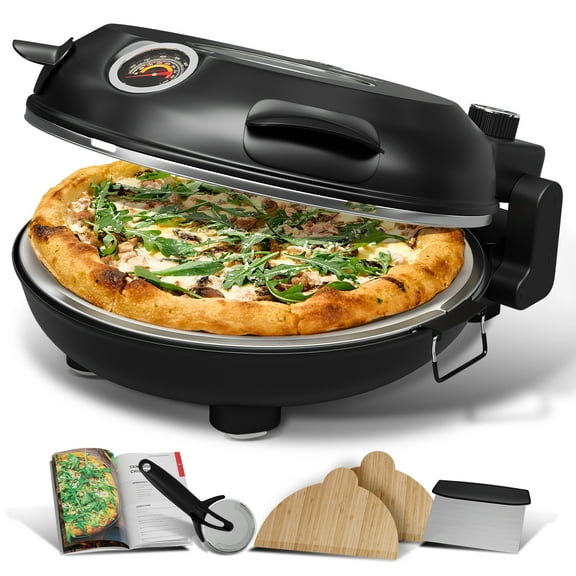 LammaLoe Electric Pizza Oven Indoor, Crispy Crust 12" Stone Pizza Maker for Kitchen, Black
