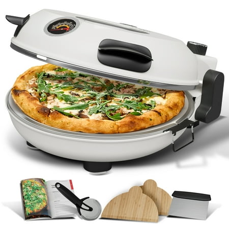 LammaLoe Electric Pizza Oven Indoor, Crispy Crust 12" Stone Pizza Maker for Kitchen, Cream