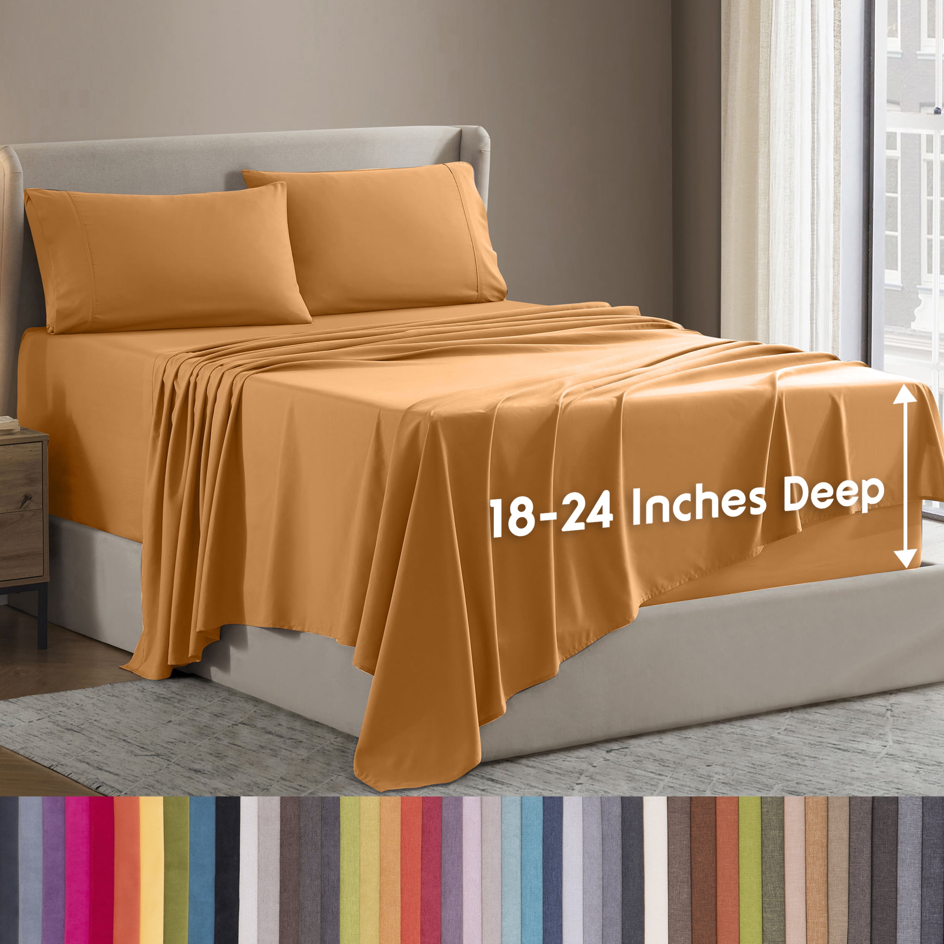 LammaLoe Extra Deep Pocket California King Sheets Set, 4 Piece, Fits 18"-24" Mattress, Breathable & Extra Soft Bed Sheets, Apricot Orange