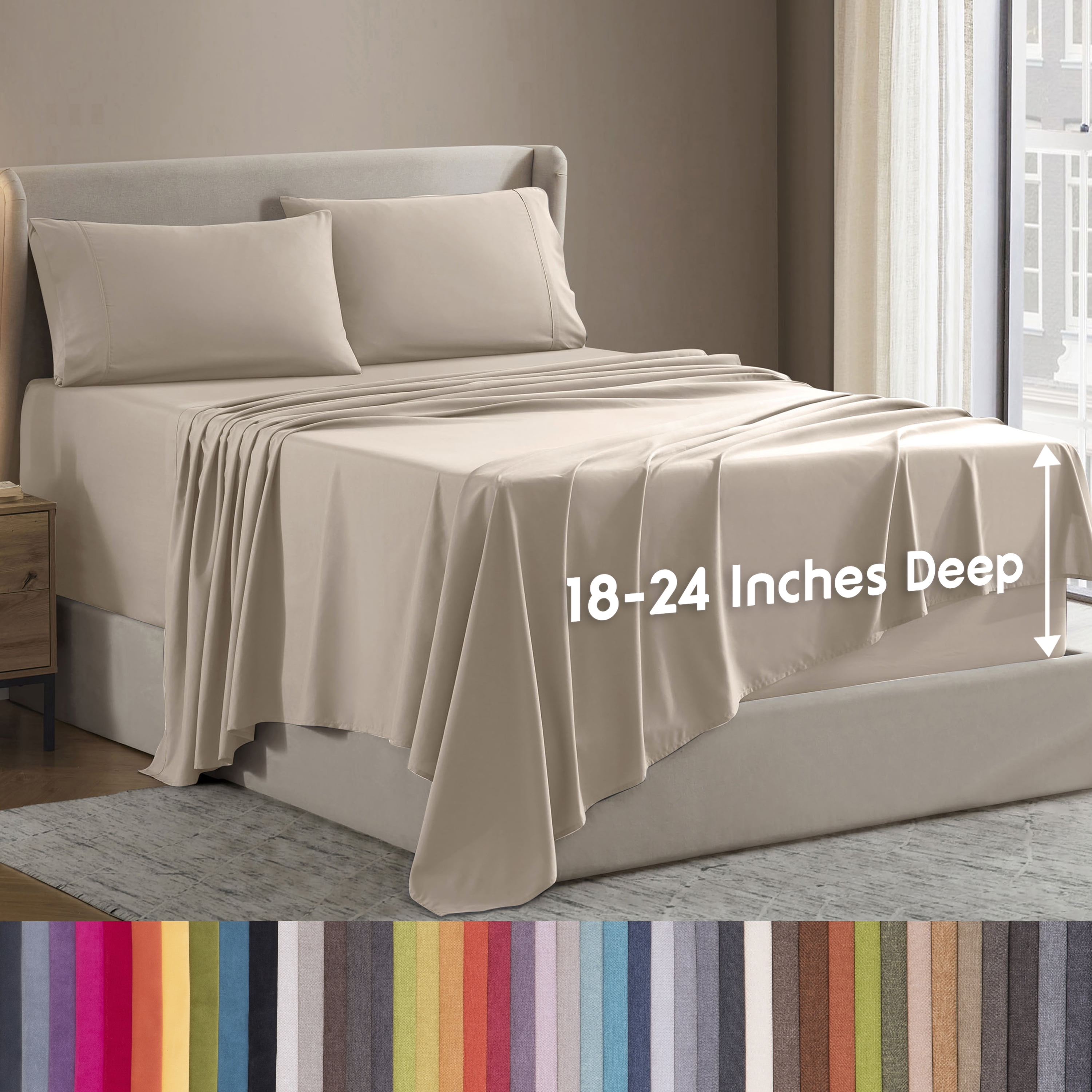 LammaLoe Extra Deep Pocket California King Sheets Set, 4 Piece, Fits 18"-24" Mattress, Breathable & Extra Soft Bed Sheets, Beige Cream