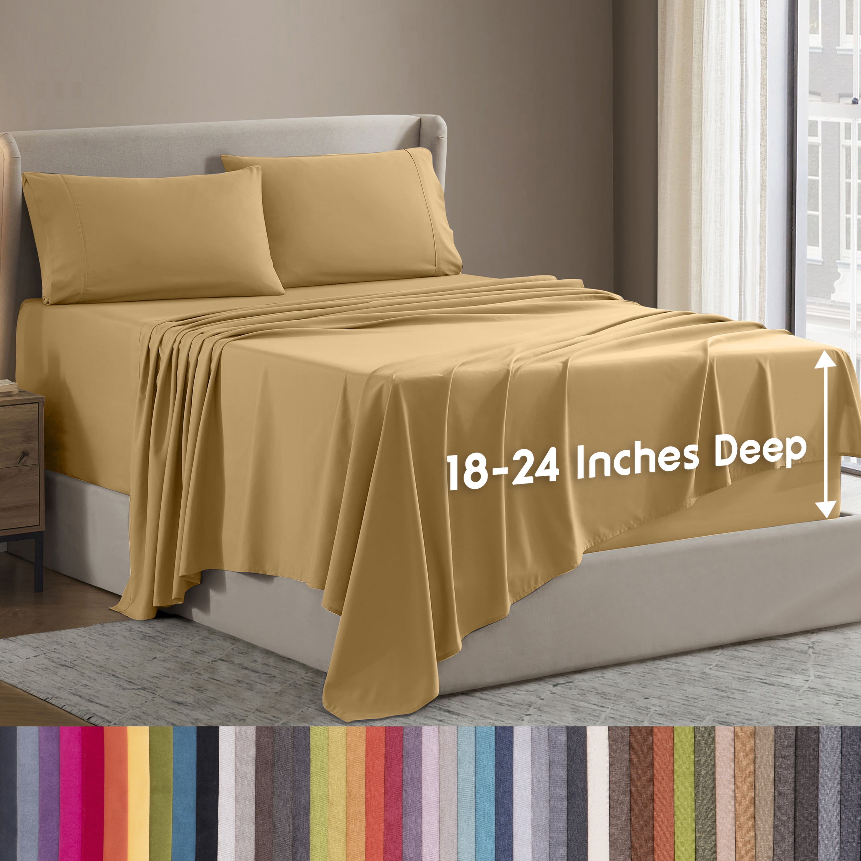 LammaLoe Extra Deep Pocket California King Sheets Set, 4 Piece, Fits 18"-24" Mattress, Breathable & Extra Soft Bed Sheets, Camel Gold