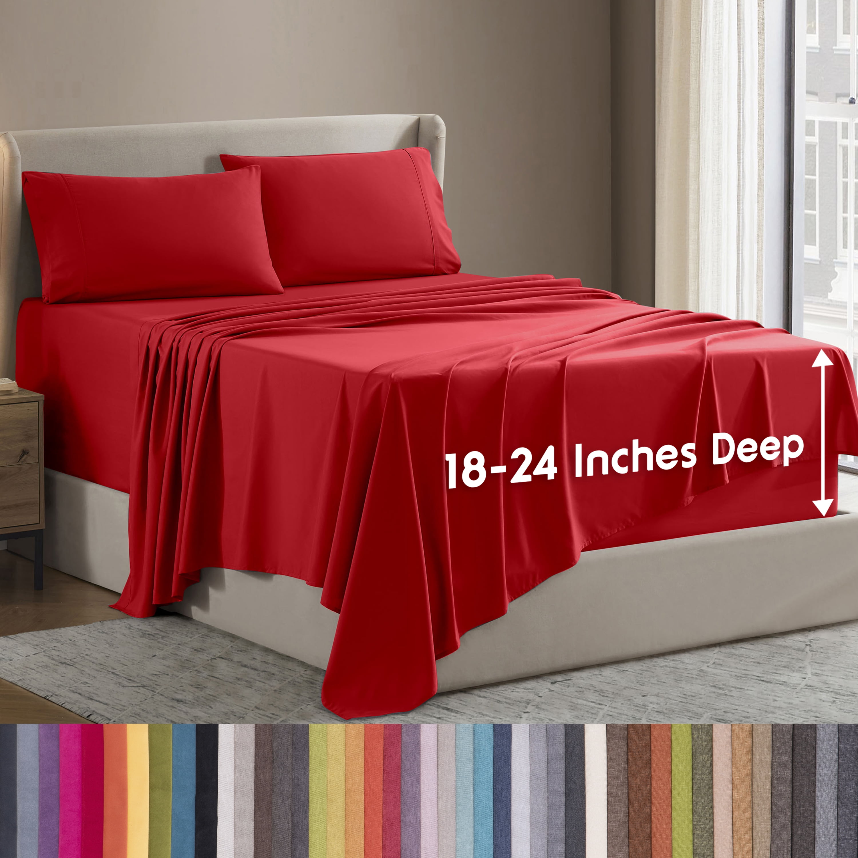 LammaLoe Extra Deep Pocket California King Sheets Set, 4 Piece, Fits 18"-24" Mattress, Breathable & Extra Soft Bed Sheets, Cherry Red
