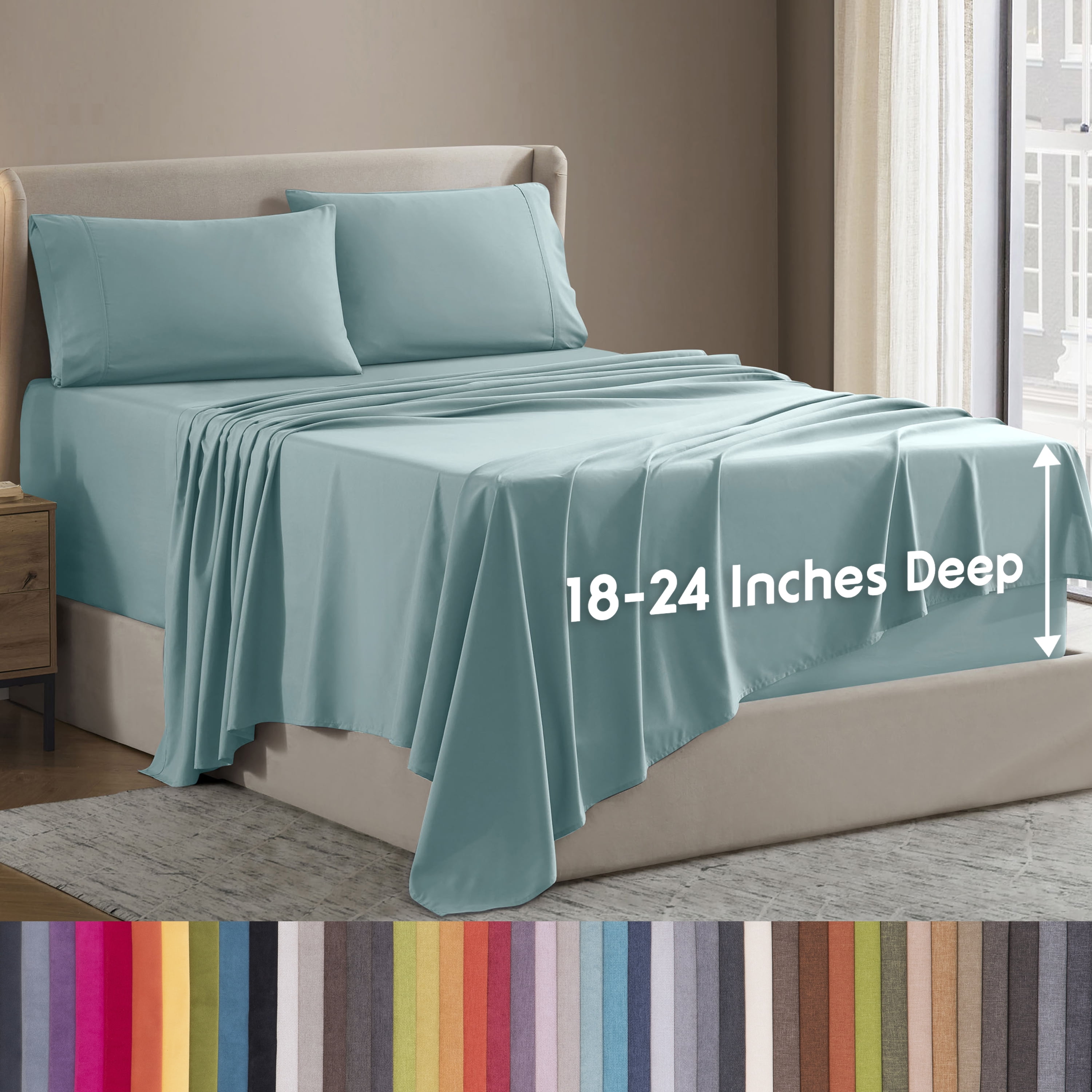 LammaLoe Extra Deep Pocket California King Sheets Set, 4 Piece, Fits 18"-24" Mattress, Breathable & Extra Soft Bed Sheets, Light Blue
