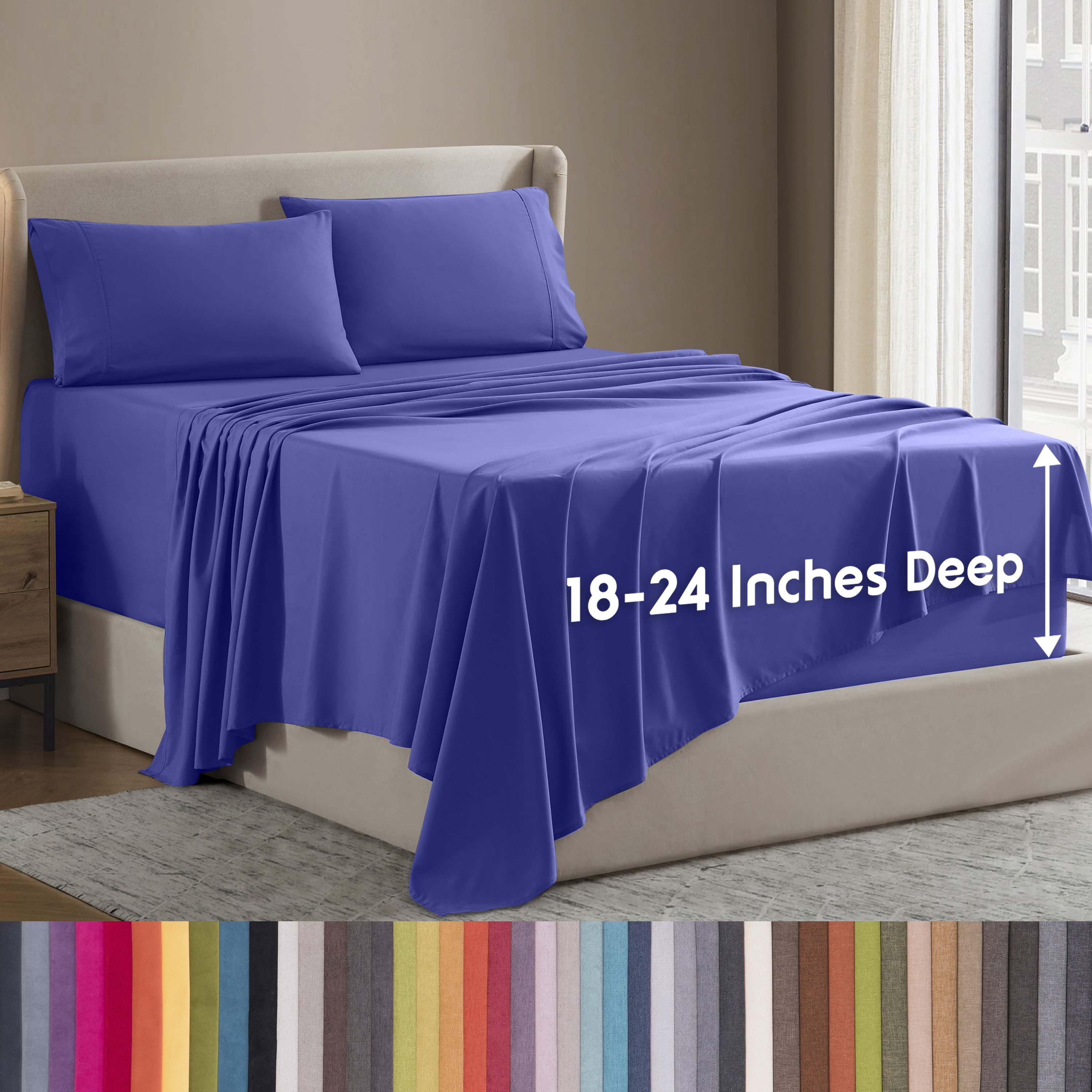LammaLoe Extra Deep Pocket California King Sheets Set, 4 Piece, Fits 18"-24" Mattress, Breathable & Extra Soft Bed Sheets, Royal Blue