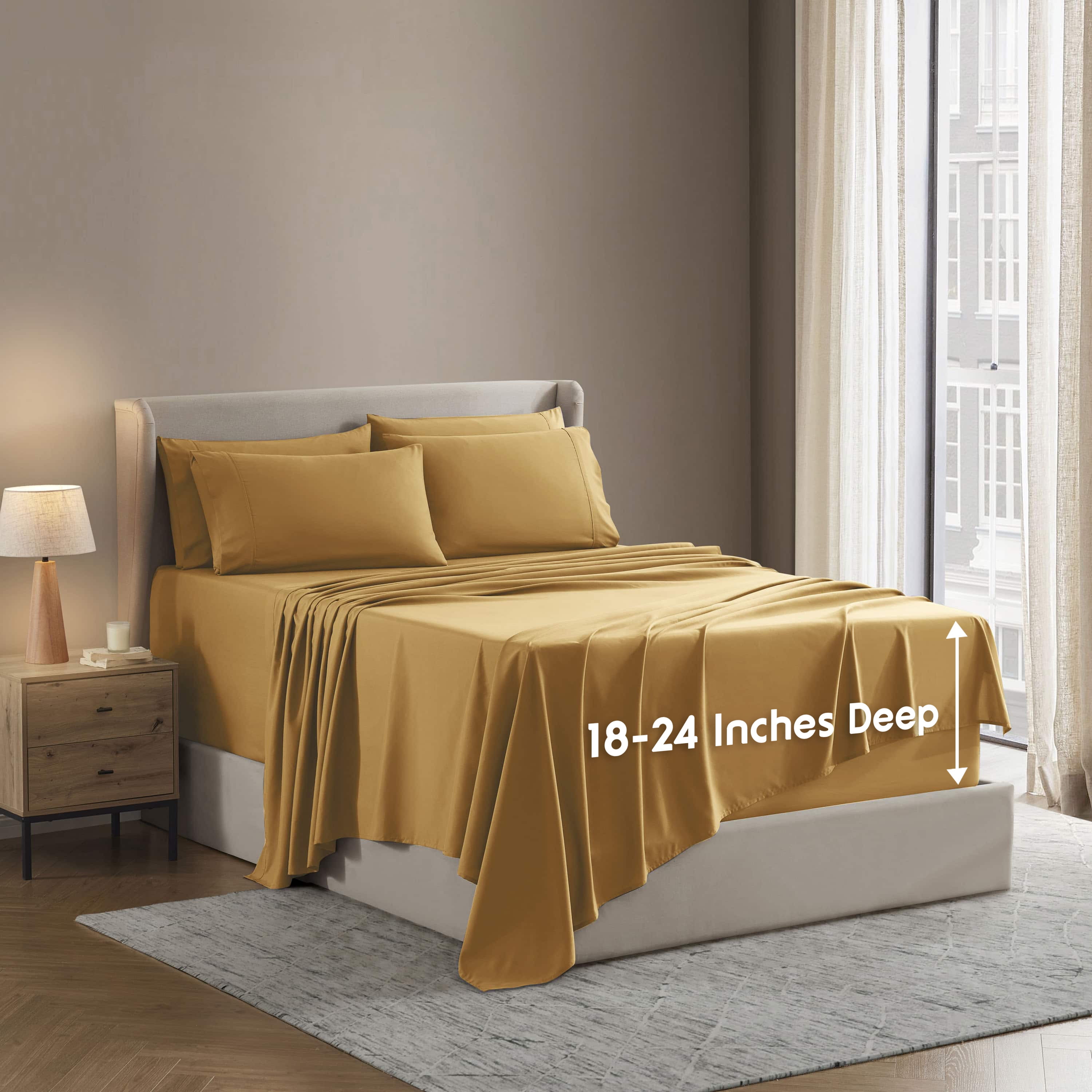 LammaLoe Extra Deep Pocket California King Sheets set, Fits 18"-24" Mattress, 6 Piece Soft Microfiber Bed Sheet Sets, Camel Gold